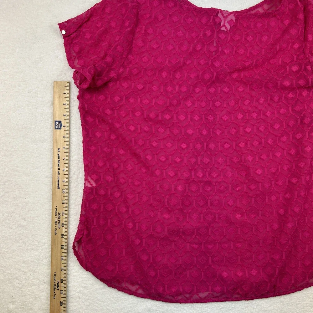 Liz Claiborne Shirt Womens 1X Pink Sheer Textured Short Sleeve Blouse
